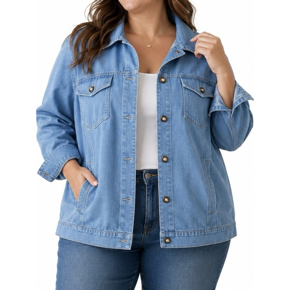 Denim&Co Blue Vintage Button Down Denim Shacket - size XL